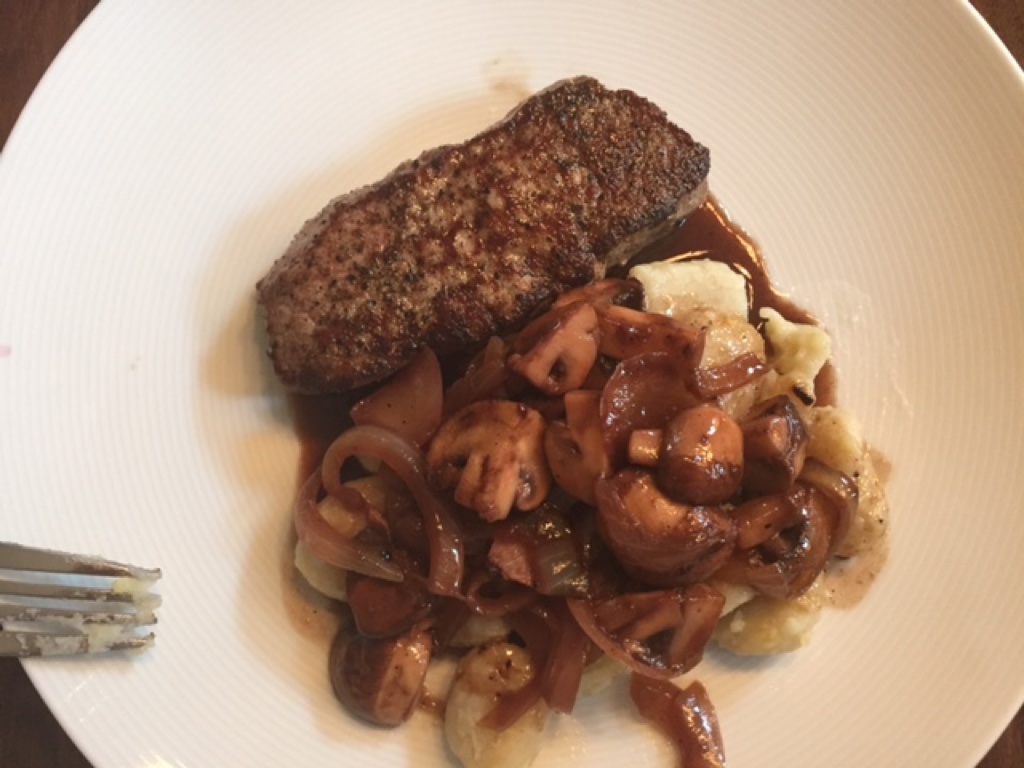 Steaks with mushrooms in balsamic